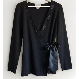 ADRIANNA PAPELL Black Wool Blend Ribbon Side Tie Cardigan Sweater Size‎ Small